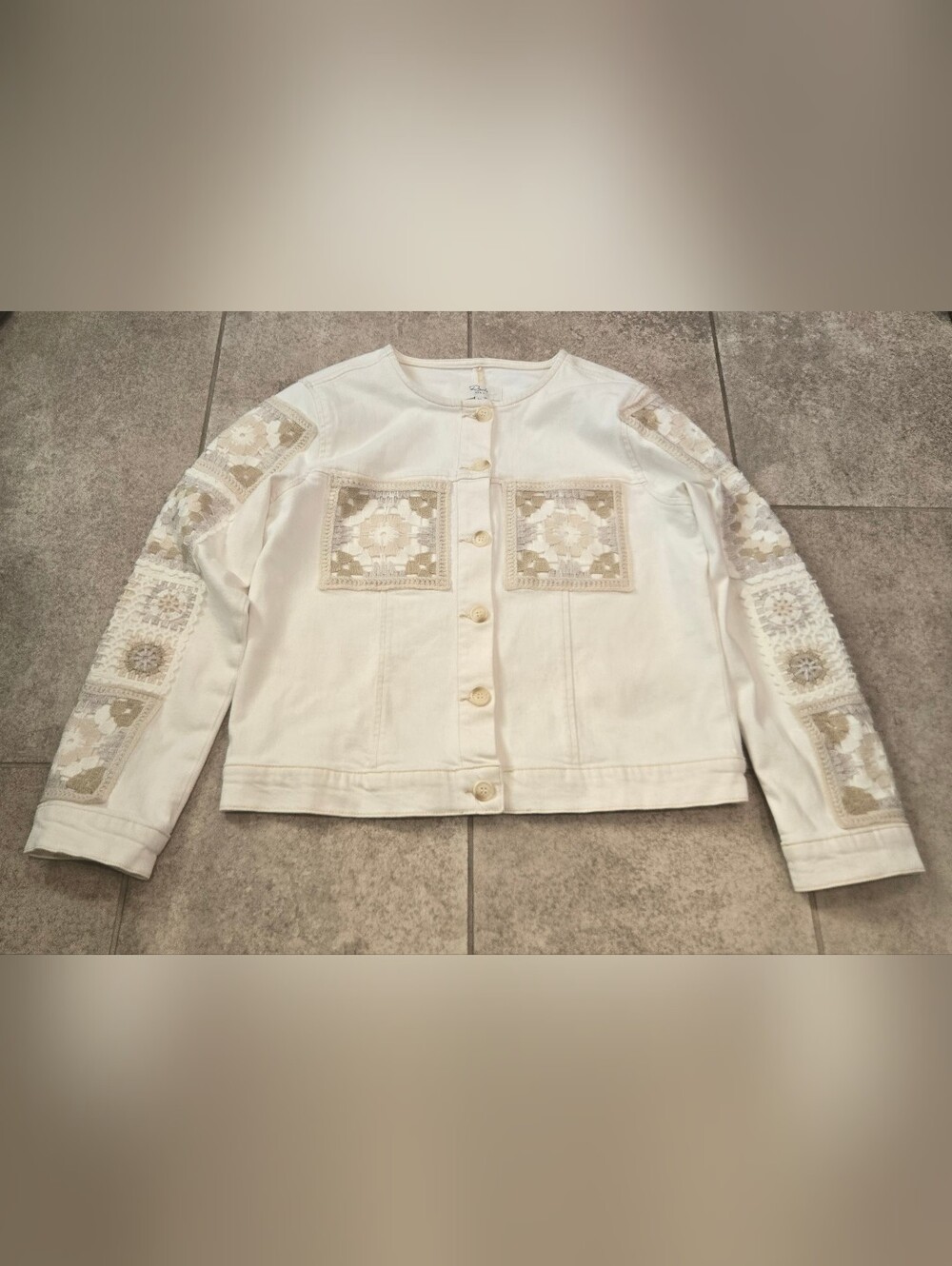 Rails Lido Crochet Patchwork Jacket Off White Ecru Denim Shacket Boho Medium M
